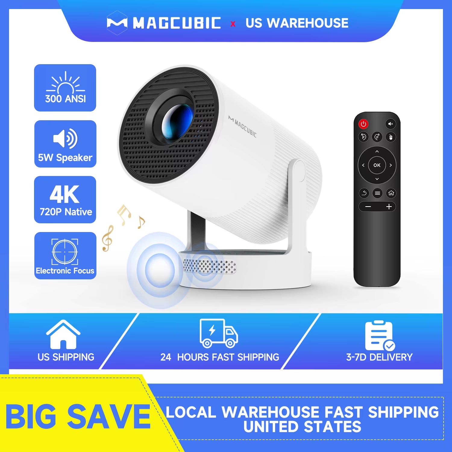 HY300 Ultra 4K Portable Projector 300ANSI Android 11 BT5.4 Outdoor Movie Projector with Electronic Focus & Speaker
