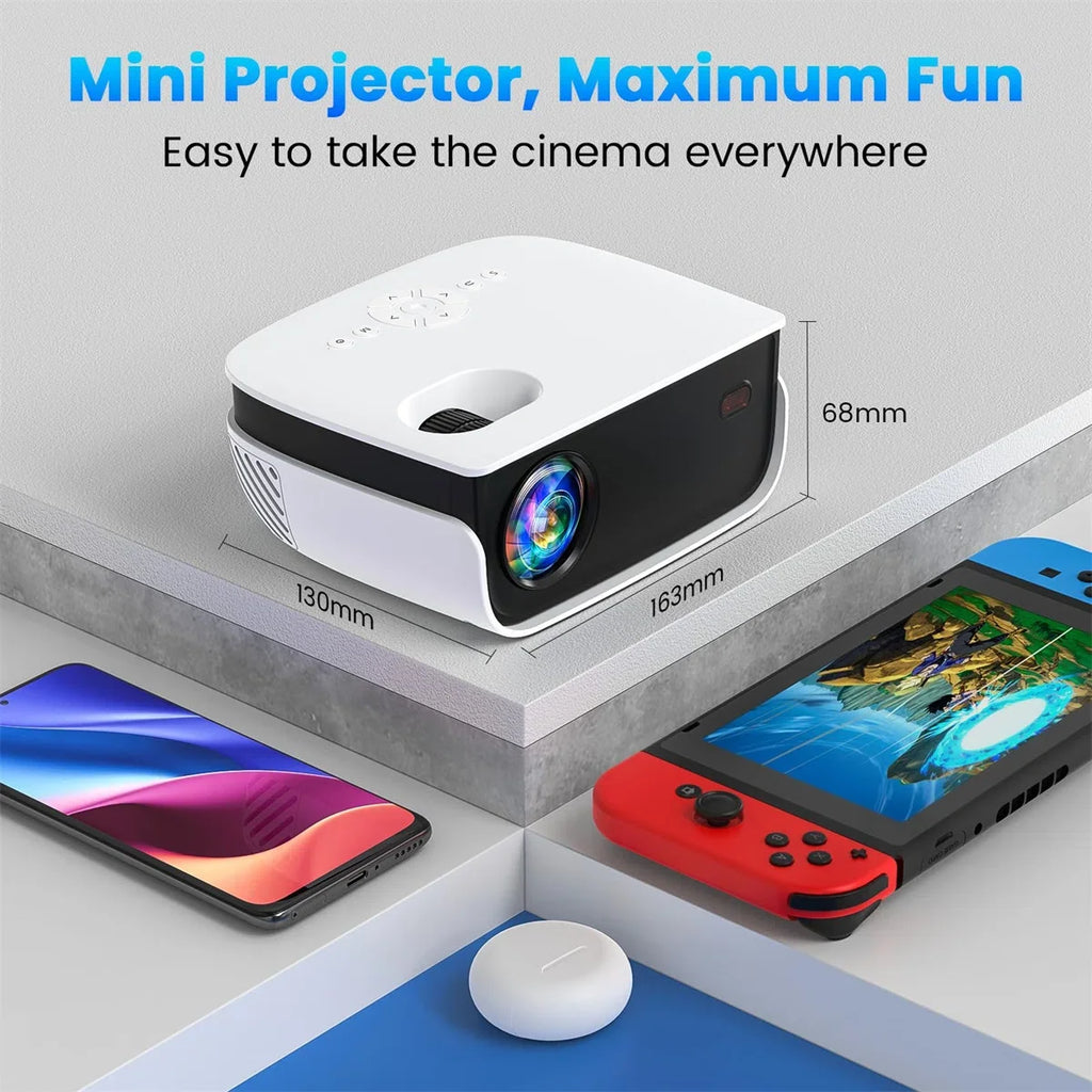 1080P Mini Projector,Keystone Correction,Up to Support 240'' Screen,With Stand